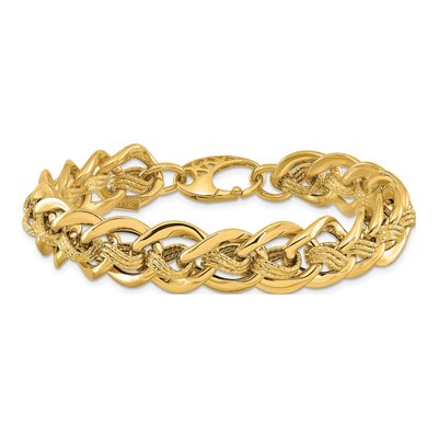 14K Yellow Gold 15mm Handmade Hollow Fancy Link Chain Bracelet – view 4