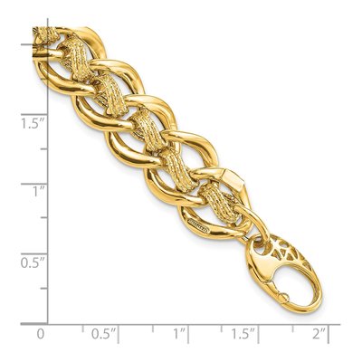 14K Yellow Gold 15mm Handmade Hollow Fancy Link Chain Bracelet – view 5