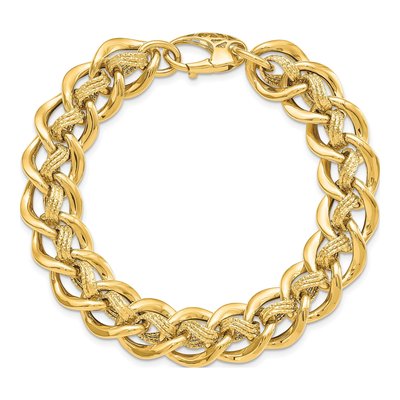 14K Yellow Gold 15mm Handmade Hollow Fancy Link Chain Bracelet – view 6