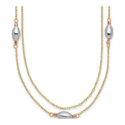 14K Tri-Color Gold 2-Strand Puff Necklace