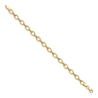 14K Yellow Gold 7mm Hollow Diamond-Cut Fancy Link Chain Bracelet – view 3