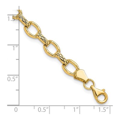 14K Yellow Gold 7mm Hollow Diamond-Cut Fancy Link Chain Bracelet – view 4