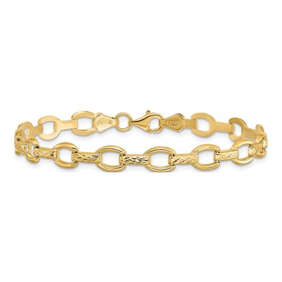 14K Yellow Gold 7mm Hollow Diamond-Cut Fancy Link Chain Bracelet – view 5