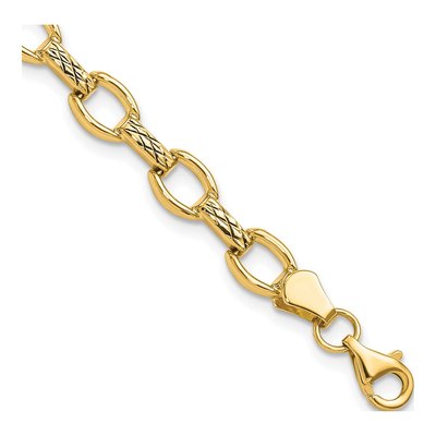 14K Yellow Gold 7mm Hollow Diamond-Cut Fancy Link Chain Bracelet