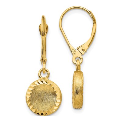 14K Yellow Gold Diamond-Cut Circle Leverback Earrings