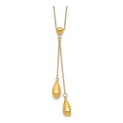 14K Yellow Gold Puffed Teardrop Lariat Necklace