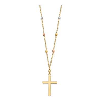 14K Tri-Color Gold Mirror Beaded Cross Necklace – view 3
