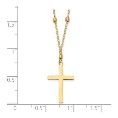 14K Tri-Color Gold Mirror Beaded Cross Necklace – view 4