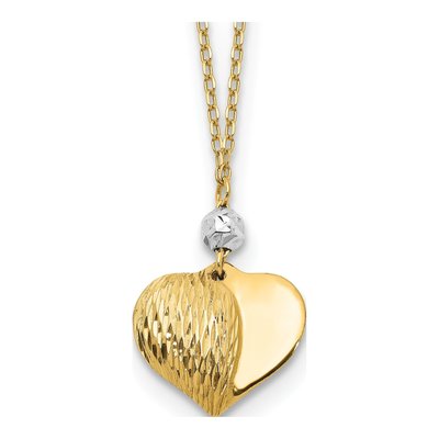 14K Two-Tone Gold Puffed Heart Pendant Necklace
