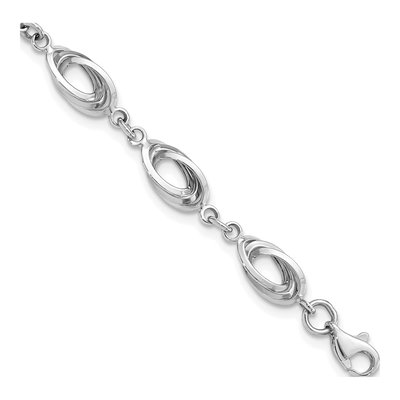 14K White Gold 8mm Hollow Oval Link Chain Bracelet