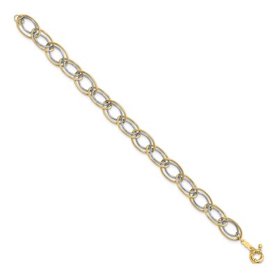 14K Two-Tone Gold 11mm Hollow Fancy Oval Link Chain Bracelet – view 3