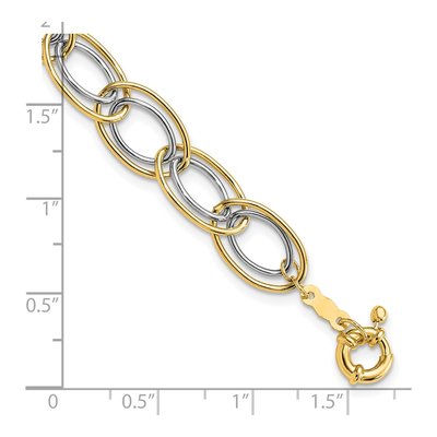 14K Two-Tone Gold 11mm Hollow Fancy Oval Link Chain Bracelet – view 4