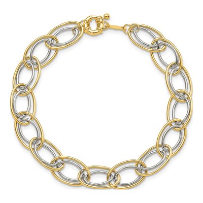 14K Two-Tone Gold 11mm Hollow Fancy Oval Link Chain Bracelet – view 5