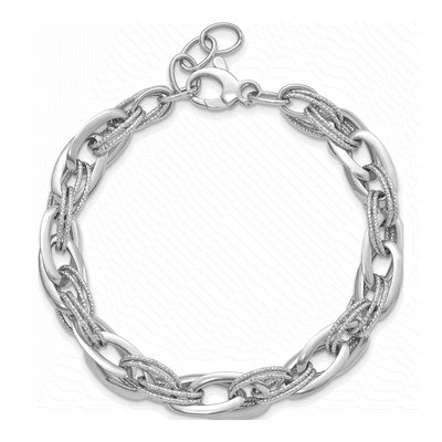 14K White Gold Textured Fancy Link Bracelet – view 5