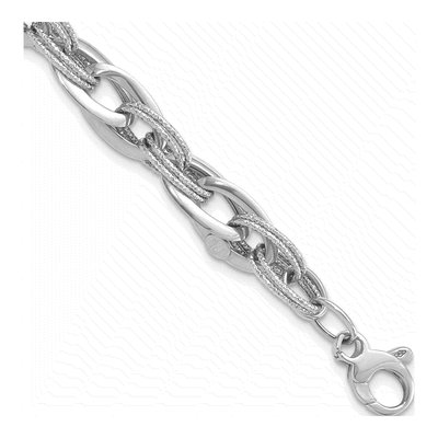14K White Gold Textured Fancy Link Bracelet