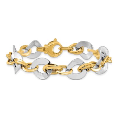 14K Two-Tone Gold 14.5mm Hollow Fancy Link Chain Bracelet – view 4