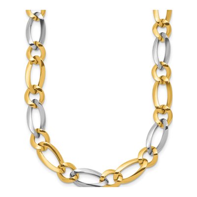 14K Two-Tone Gold 7.3mm Fancy 17.5-Inch Oval Round Open Link Chain