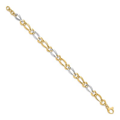 14K Two-Tone Gold 7.5mm Fancy Oval Round Link Chain Bracelet – view 3