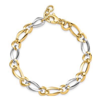 14K Two-Tone Gold 7.5mm Fancy Oval Round Link Chain Bracelet – view 5