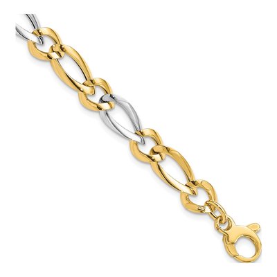 14K Two-Tone Gold 7.5mm Fancy Oval Round Link Chain Bracelet