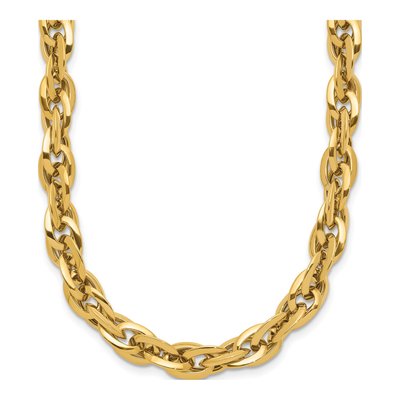 14K Yellow Gold 6.5mm Handmade Hollow Fancy Rope Open Link Chain