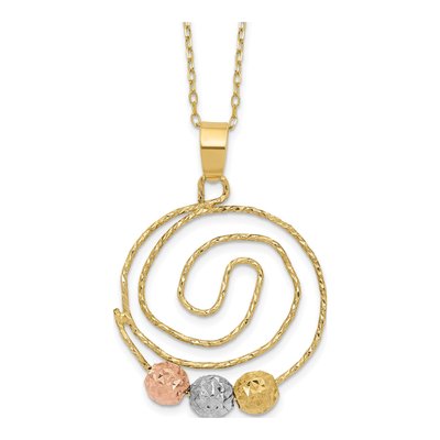 14K Tri-Color Gold Diamond-Cut Spiral Pendant Necklace