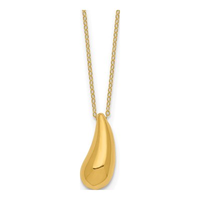 14K Yellow Gold Puffed Teardrop Pendant Necklace