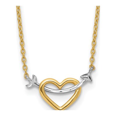 14K Yellow Gold Heart Arrow Pendant Necklace