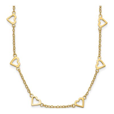 14K Yellow Gold Open Hearts Station Necklace