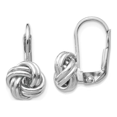 14K White Gold Love Knot Leverback Earrings