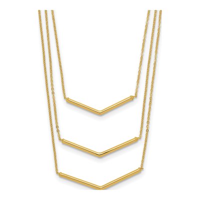 14K Yellow Gold Chevron Bar 3-Strand Necklace