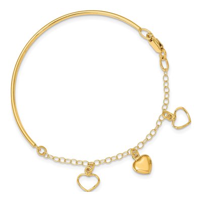 14K Yellow Gold Heart Half Bangle Bracelet