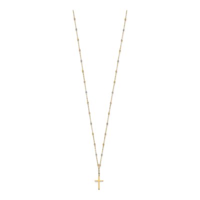 14K Tri-Color Gold Beaded Cross Necklace – view 3