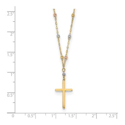 14K Tri-Color Gold Beaded Cross Necklace – view 4