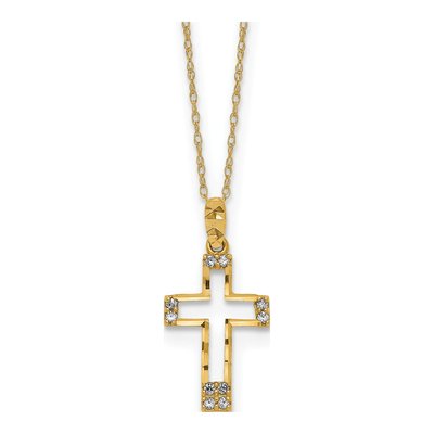 14K Yellow Gold CZ Cross Necklace