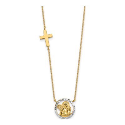 14K Yellow Gold Angel Cross Necklace