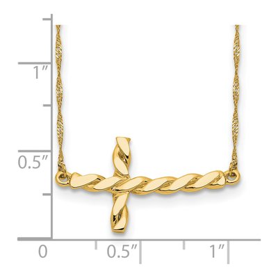 14K Yellow Gold Twisted Sideways Cross Necklace – view 4