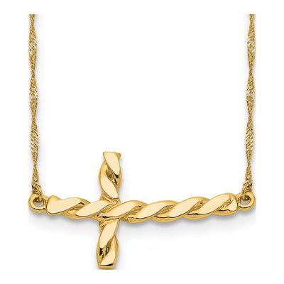 14K Yellow Gold Twisted Sideways Cross Necklace