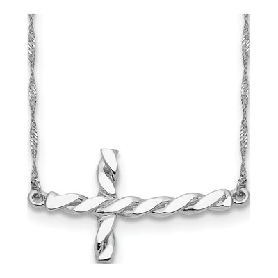 14K White Gold Sideways Cross Necklace