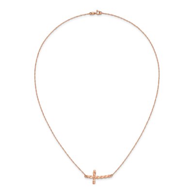 14K Rose Gold Sideways Cross Necklace – view 6