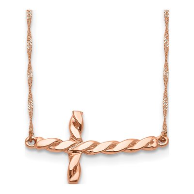 14K Rose Gold Sideways Cross Necklace