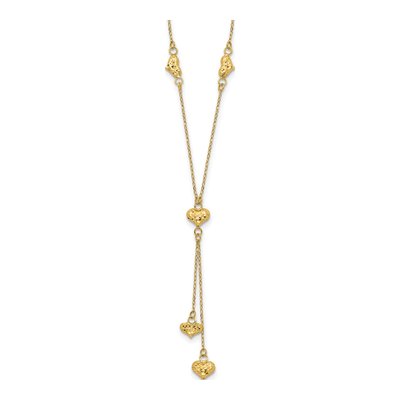 14K Yellow Gold Puffed Hearts Lariat Necklace