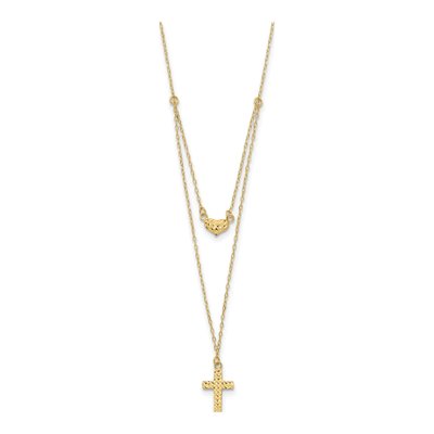 14K Yellow Gold Cross Heart 2-Strand Necklace – view 3