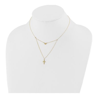 14K Yellow Gold Cross Heart 2-Strand Necklace – view 5
