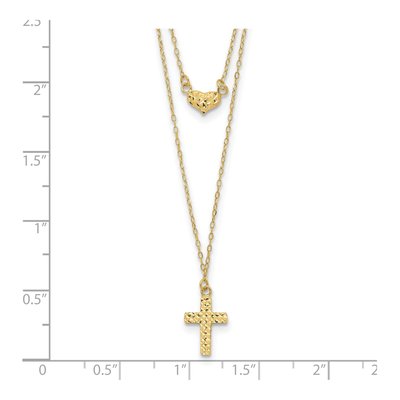 14K Yellow Gold Cross Heart 2-Strand Necklace – view 6
