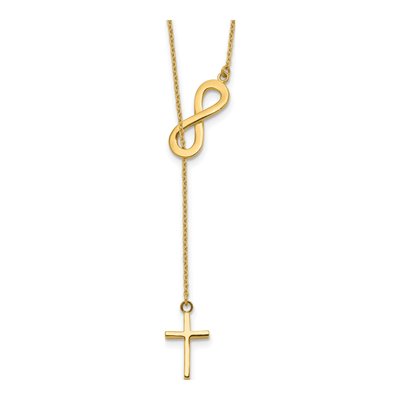 14K Yellow Gold Infinity Cross Lariat Necklace
