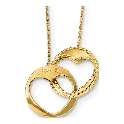 14K Yellow Gold Interlocking Hearts Pendant Necklace