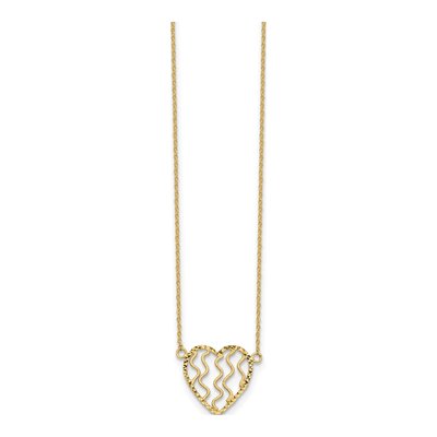 14K Yellow Gold Diamond-Cut Heart Pendant Necklace – view 3