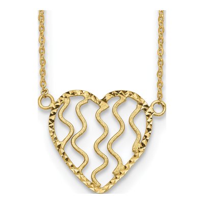 14K Yellow Gold Diamond-Cut Heart Pendant Necklace