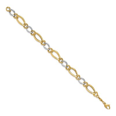 14K Two-Tone Gold 8mm Hollow Fancy Oval Curb Link Chain Bracelet – view 2